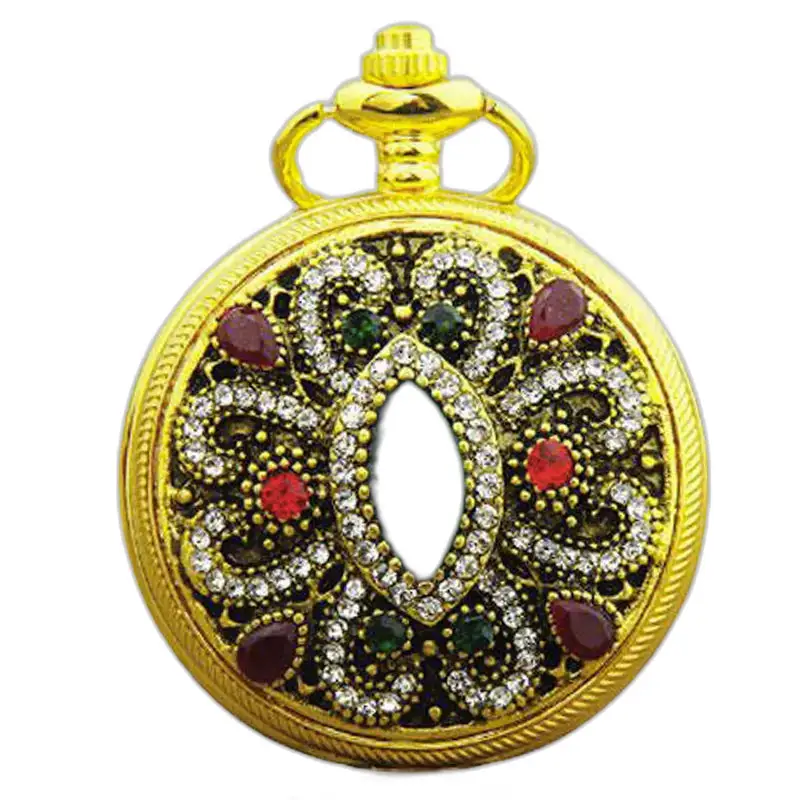 Chique kettinghorloge met horlogestok versierd met gouden edelstenen