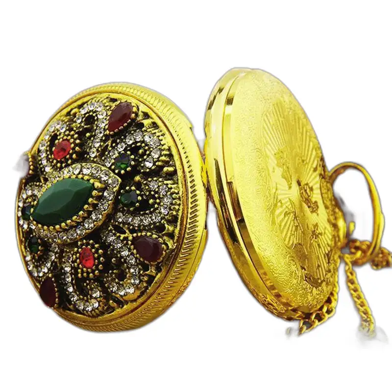 Chique gouden kettinghorloge met kostbare stenen horloges en sieraden