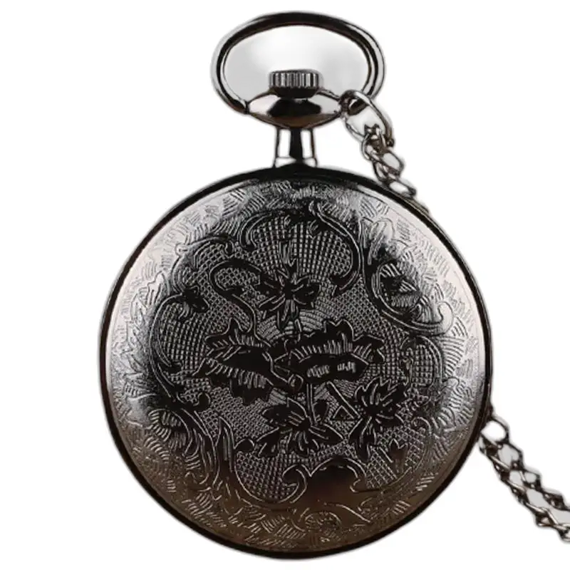 Klassiek vintage zwart kettinghorloge voor dames en heren met kettinghorloge en zilveren ketting