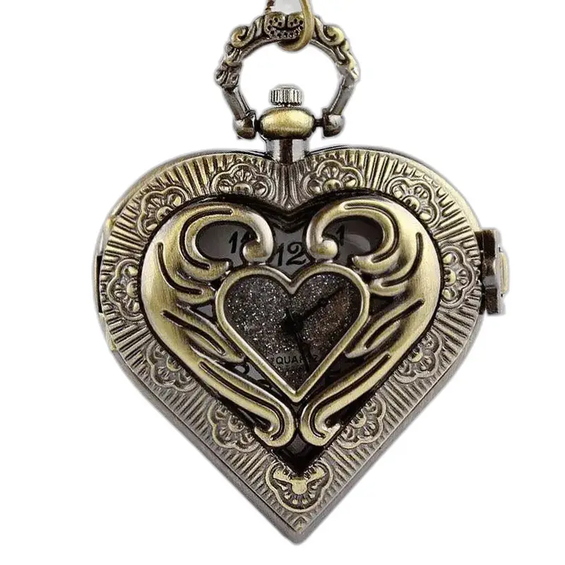 Vintage zilverbrons hartvormig hartkettinghorloge met antiek horloge
