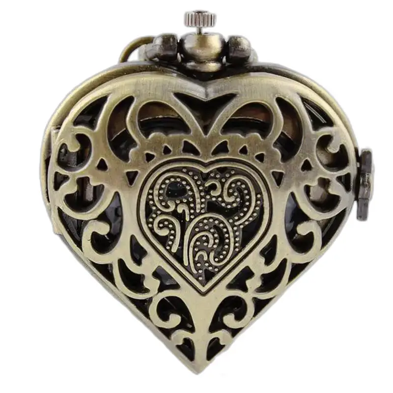 Vintage zilveren bronzen hartkettinghorloge met elegant filigraan horlogeontwerp