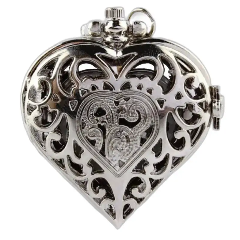 Hartvormige zilveren medaillon voor horlogeketting hart vintage zilver brons