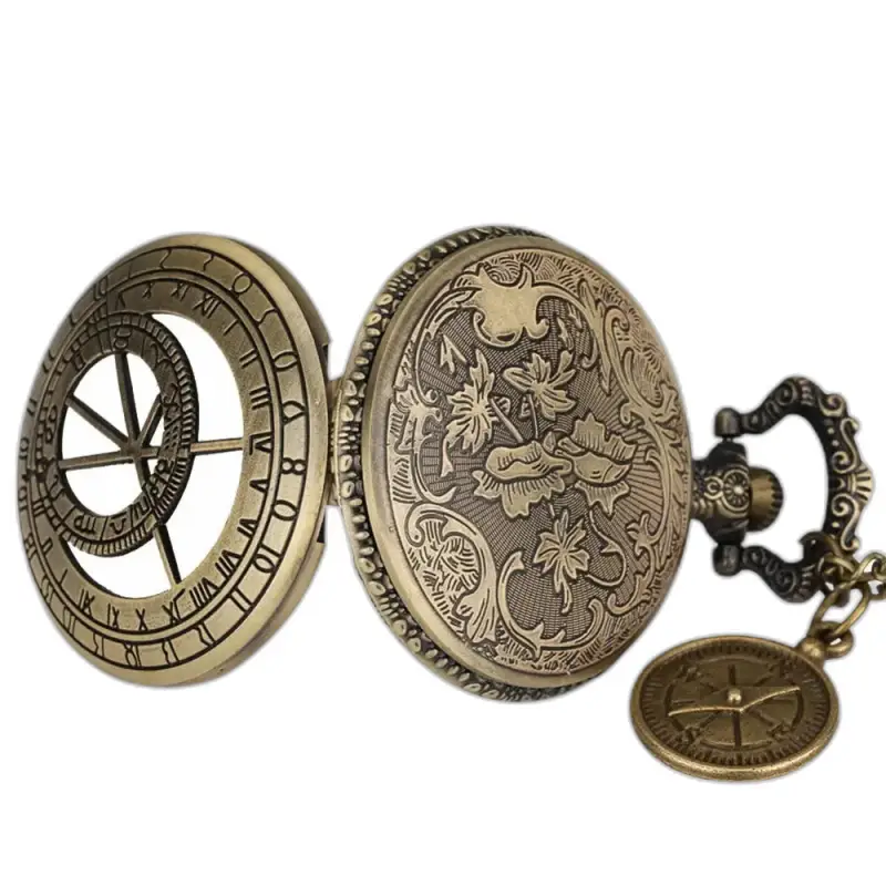 Antiek bronzen kompaskettinghorloge met geïntegreerd horloge en kompas