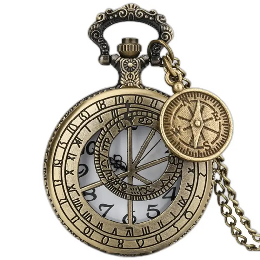 Half Hunter bronzen kwartskompas kettinghorloge met antiek horloge en kompascharme