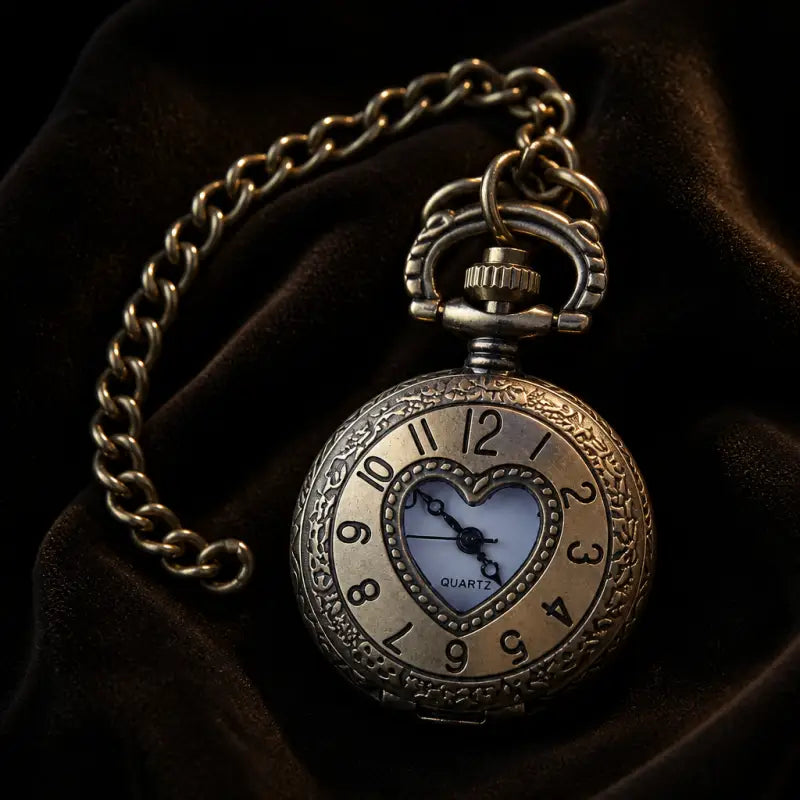 Vintage dames gegraveerd hart ketting zakhorloge - Univers Gousset