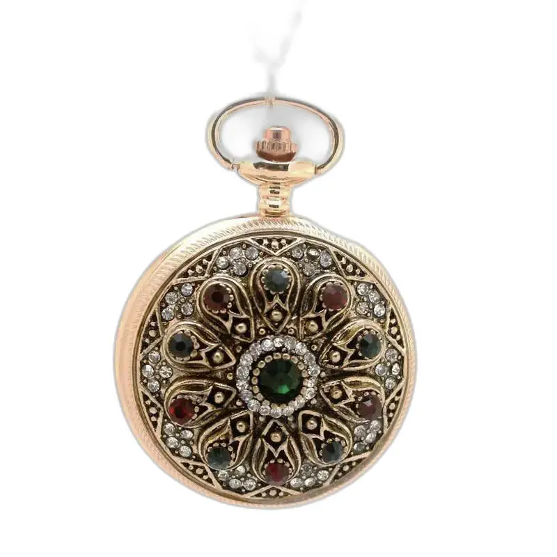 Kettinghorloge versierd met diamanten en edelstenen met elegant kwartsmechanisme