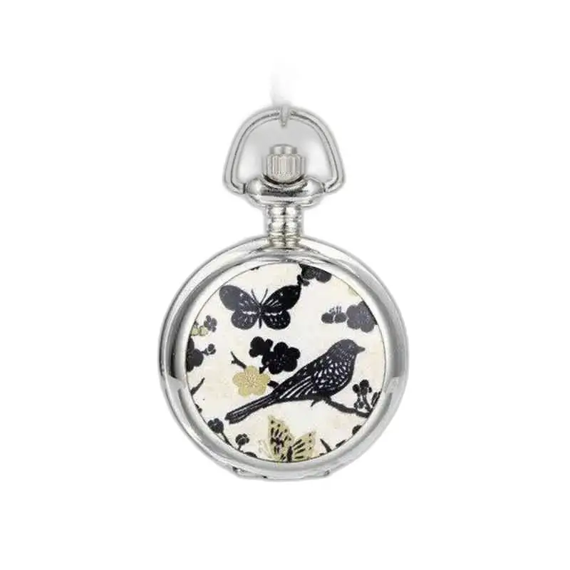 Elegant kettinghorloge met vogel- en vlindermotief, quartz uurwerk