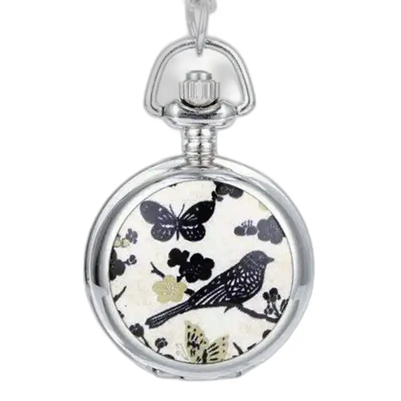 Elegant kettinghorloge met vogel- en vlindermotief, quartz uurwerk