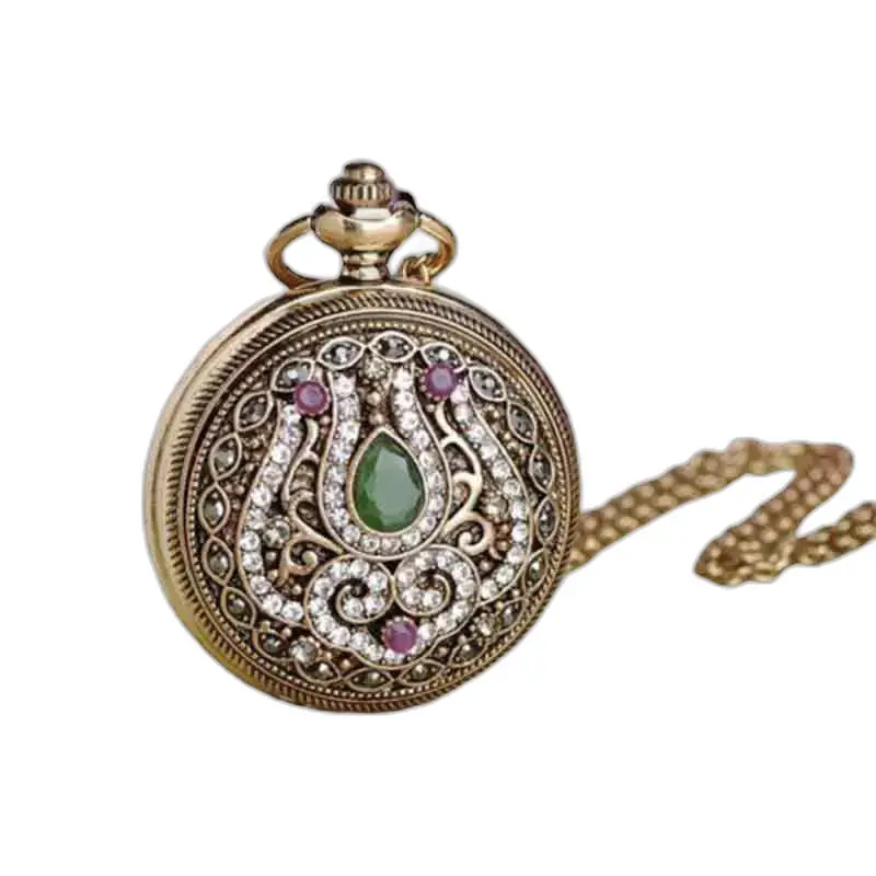 Dameskettinghorloge met edelstenen en sierlijk gouden horloge met ketting