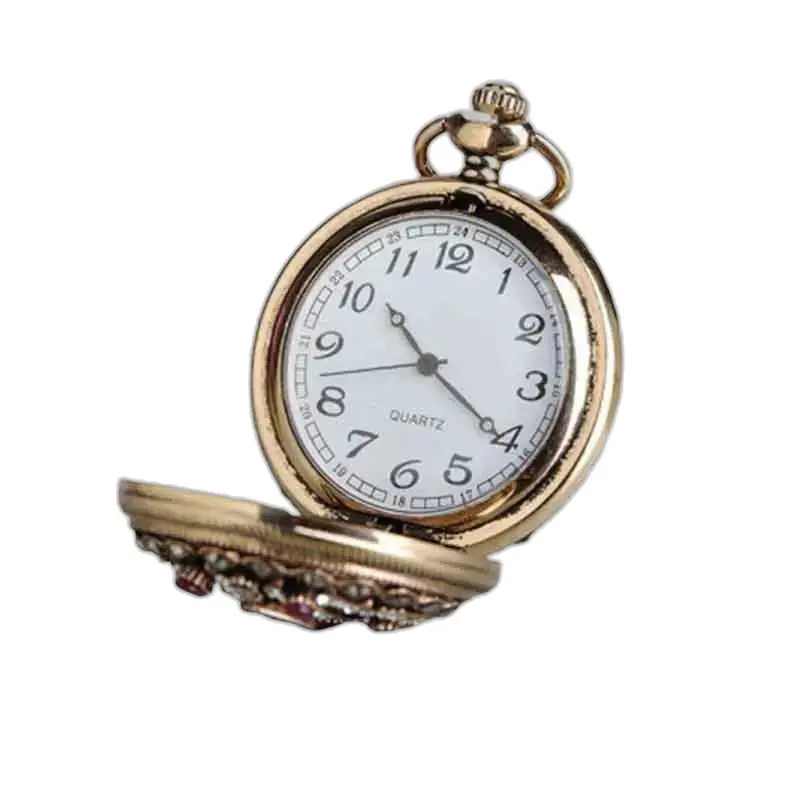 Dameskettinghorloge met edelstenen en open glanzend gouden horloge