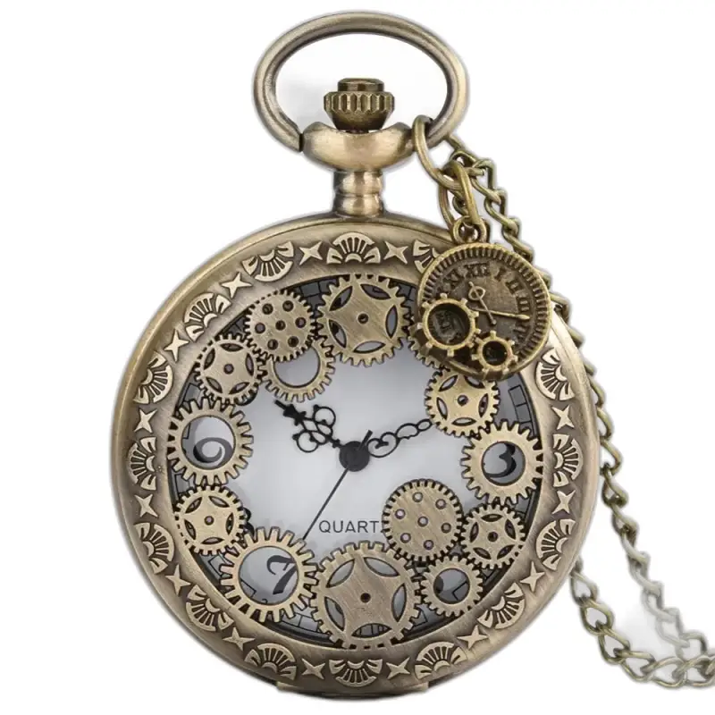 Steampunk dameskettinghorloge met kwartsgestript wiel en zichtbare tandwielen