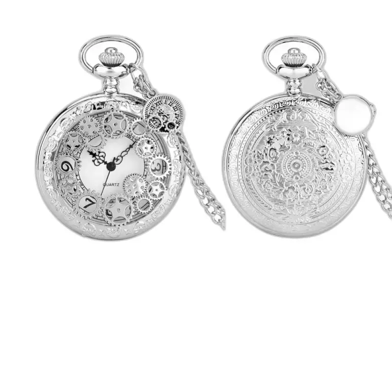Elegant zilveren steampunk quartz gestript wiel dameskettinghorloge