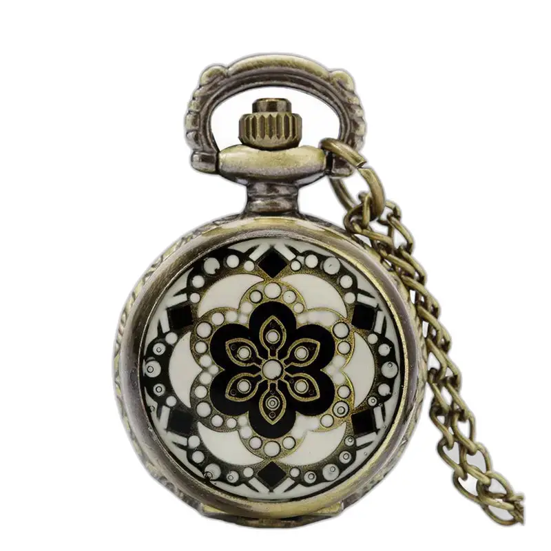 Vintage chique marmeren bloemenkettinghorloge met antiek kettinghorloge en ketting