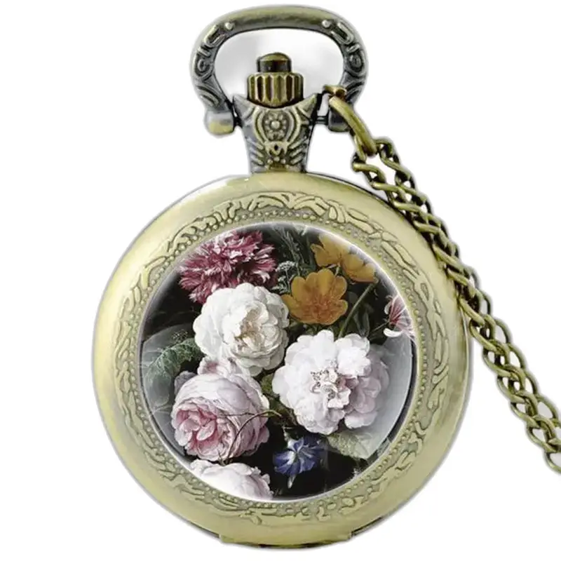 Vintage Fleurs Charmeuses kettinghorloge met ketting en elegant bloemmotief