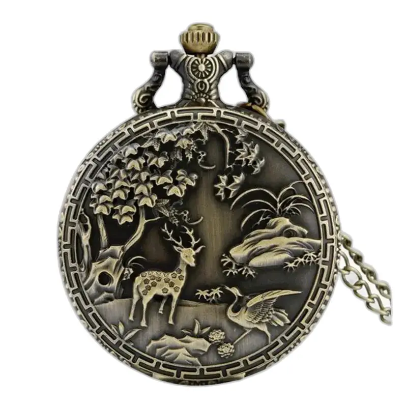 Forest Charm Vintage Bronzen Kettinghorloge versierd met een bronzen zakhorloge