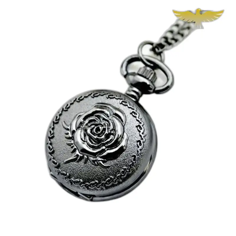 Vintage chic kettinghorloge voor meisjes met gegraveerd zilveren horloge met roos