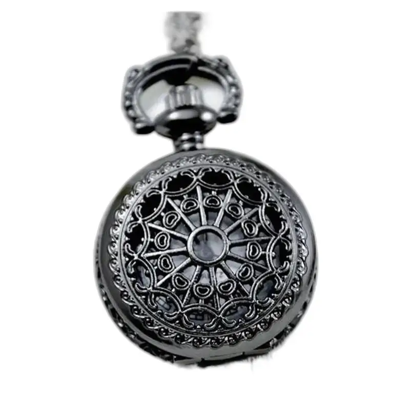 Vintage chic kettinghorloge voor meisjes met een zwart sierlijk zakhorloge