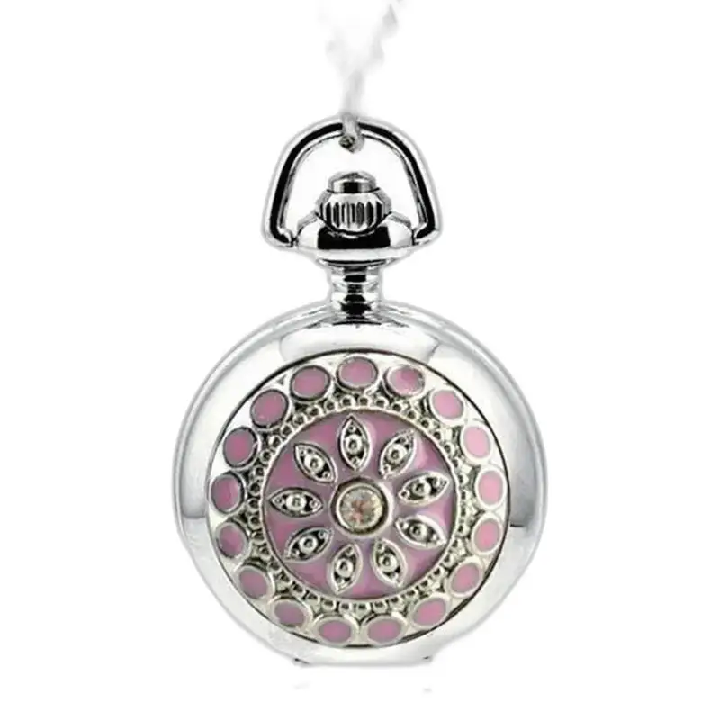 Harmonie kettinghorloge met roze bloemmotief op elegant zilveren horloge