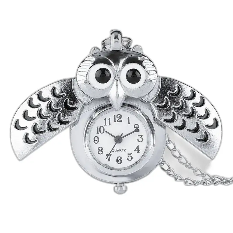 Vintage dameshorloge met uilketting, gebronsd zilver met elegant uilzakhorloge