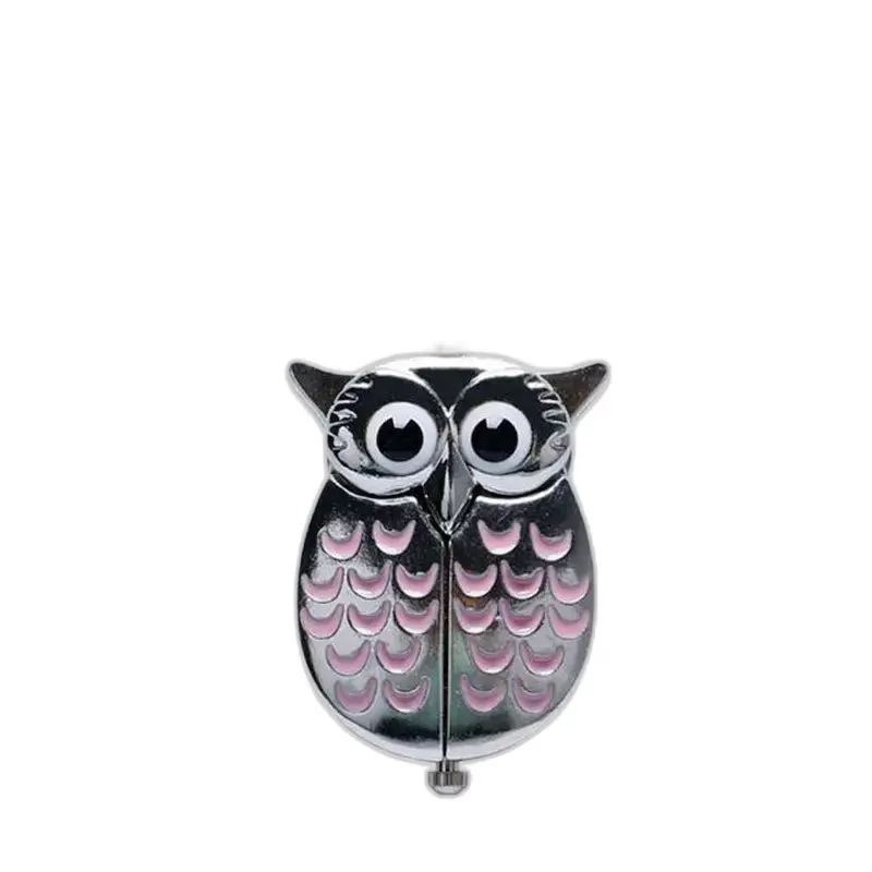 Compacte zilveren spiegel in de vorm van een uil voor dames Vintage Owl Necklace Watch