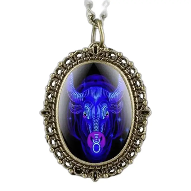 Bronzen Stier hanger horloge horoscoop ketting 12 sterrenbeelden