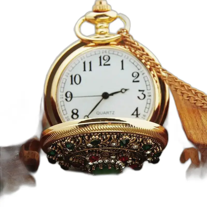Jewelled Chic gouden kettinghorloge voor dames met gouden cover met juwelen