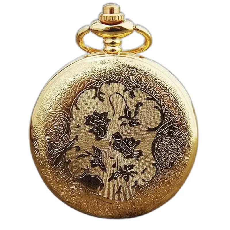 Chique gouden dameskettinghorloge met juwelen en elegant sierlijk gouden zakhorloge