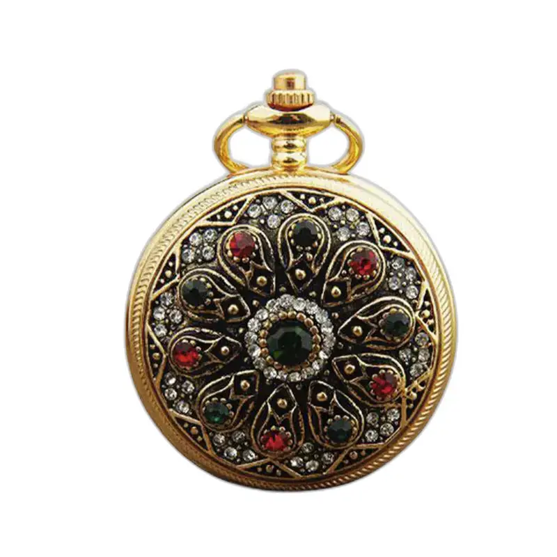 Jewelled Chic gouden kettinghorloge voor dames met kleurrijk kettinghorloge met juwelen