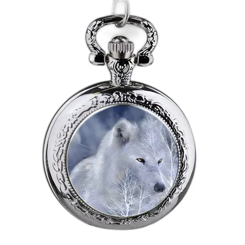Zilverkleurig roestvrijstalen wolfskettinghorloge met zilveren wolf-ontwerp
