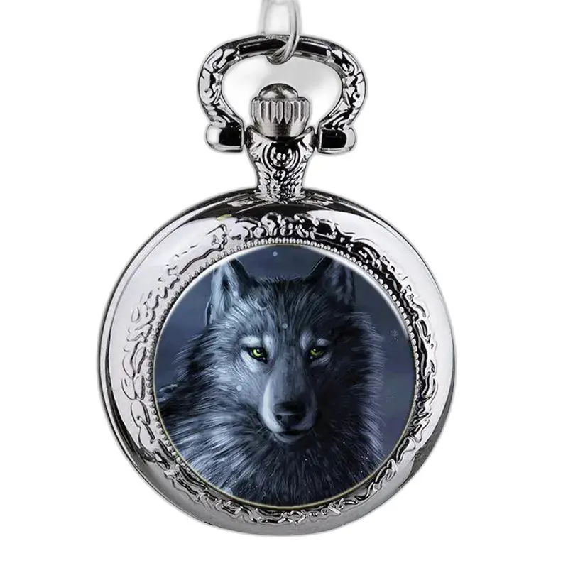 Roestvrijstalen wolfskettinghorloge met wolfsontwerp op zilveren horloge