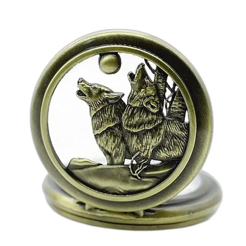 Vintage Loups Pleine Lune kettinghorloge met een bronzen wolf-design
