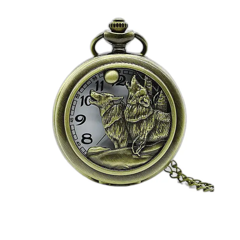 Vintage Loups Pleine Lune kettinghorloge met elegant bronzen wolvenhorloge