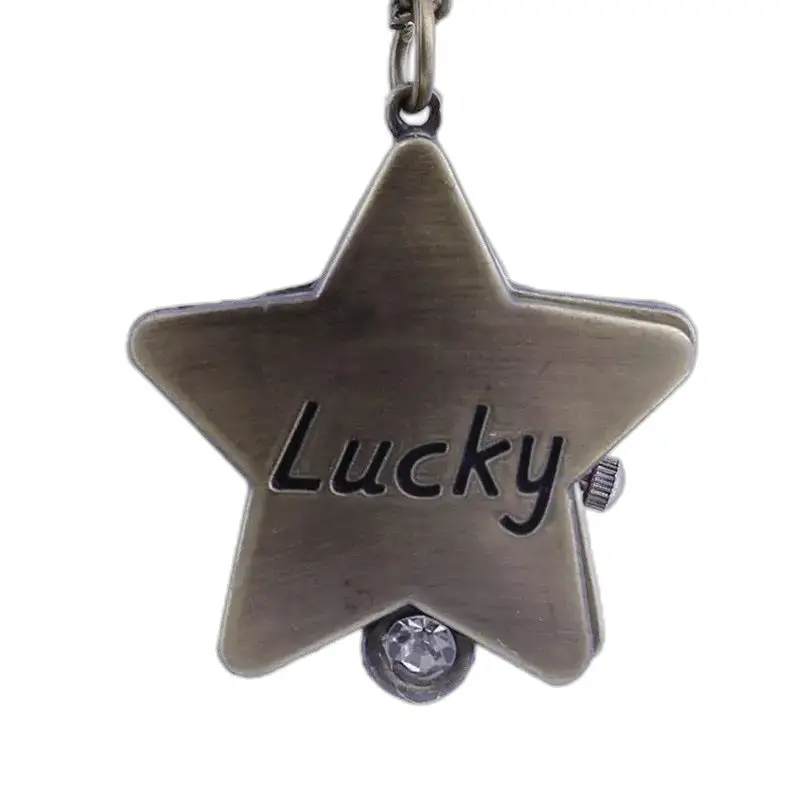 Lucky Vintage dameskettinghorloge met bronzen sterhanger en Lucky-inscriptie