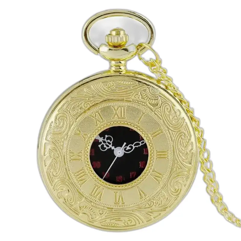 Goud Zilver Zwart Mechanisch Hangerstijl Kettinghorloge met Gouden Ketting