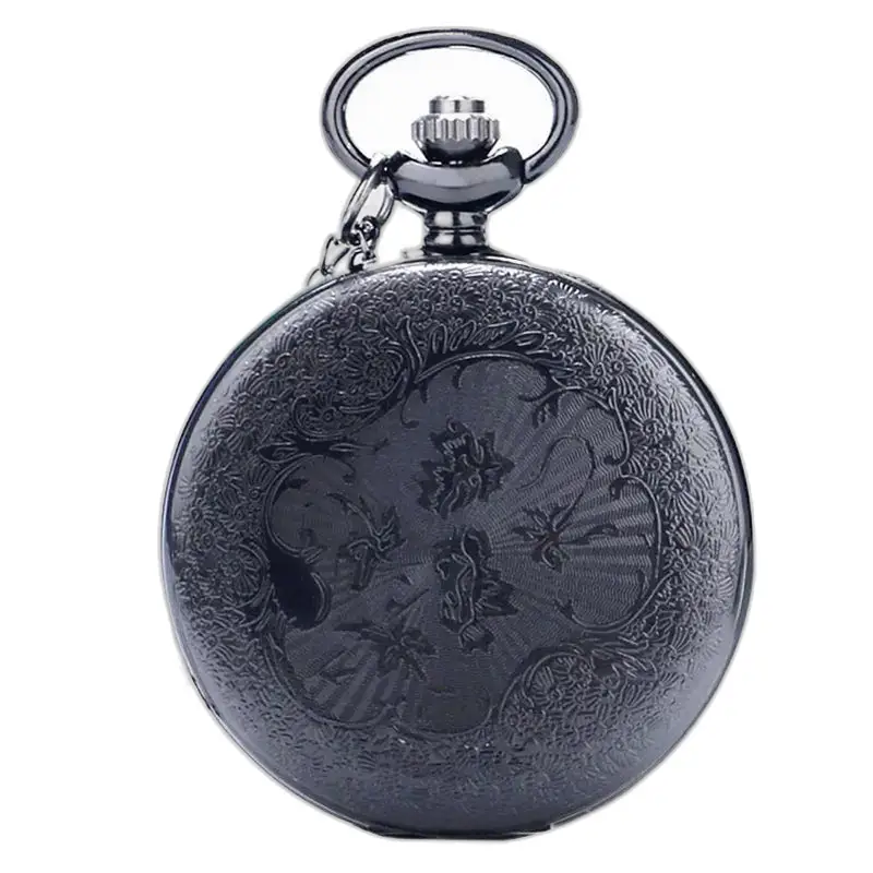 Mechanische ketting horlogestijl hanger goud zilver zwart met zwarte bloemengravure