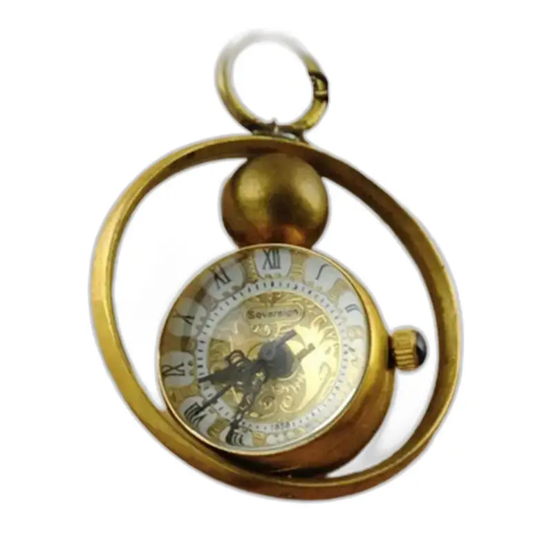 Vintage koperen mechanisch kettinghorloge met gouden wijzerplaat en Romeinse cijfers