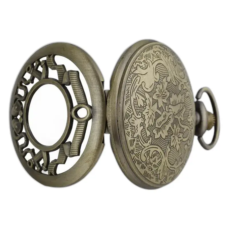 My Little Flower kettinghorloge in brons met open antiek horloge