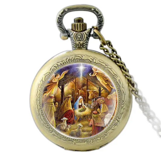 Birth of Jesus vintage dames kettinghorloge met kerststal