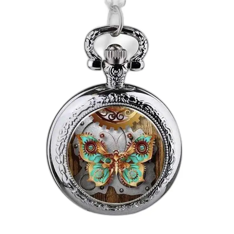 Vlinderketting Bekijk amber en turkoois steampunk-ontwerp met vlinder