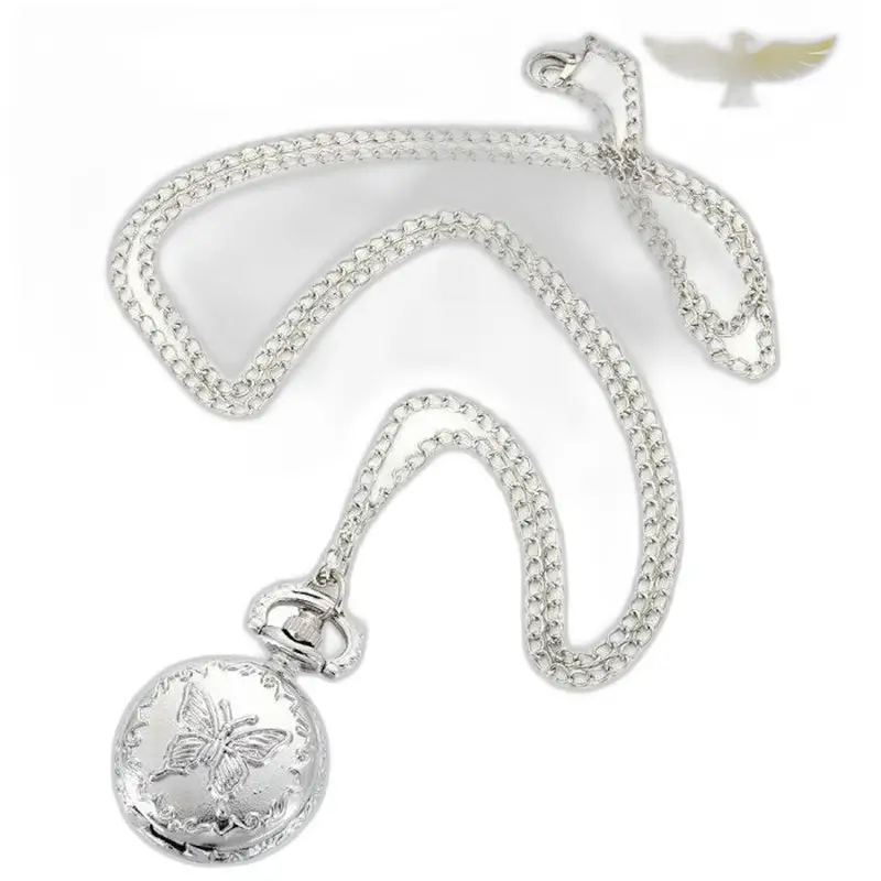 Vintage zilveren vlinderkettinghorloge, kettinghorloge met zilveren ketting
