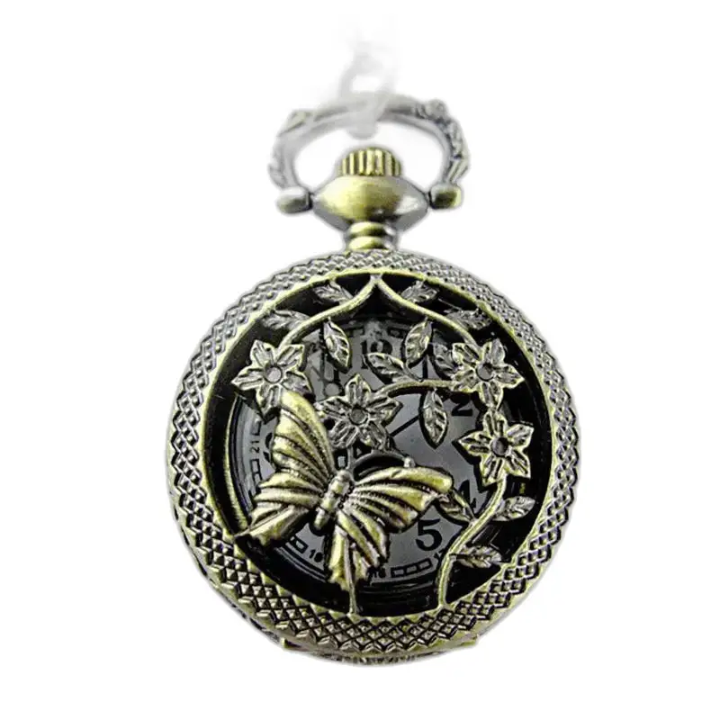 Vintage bronzen vlinderkettinghorloge met elegante vlindermotieven