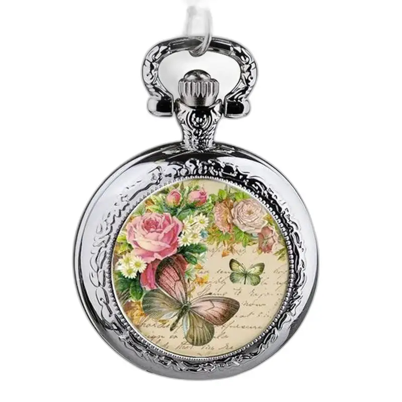 Elegant roestvrijstalen Papillons kettinghorloge met bloemen- en vlinderontwerp