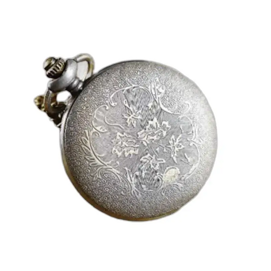 Elegant kettinghorloge met rode godin en bloemmotief in zilver