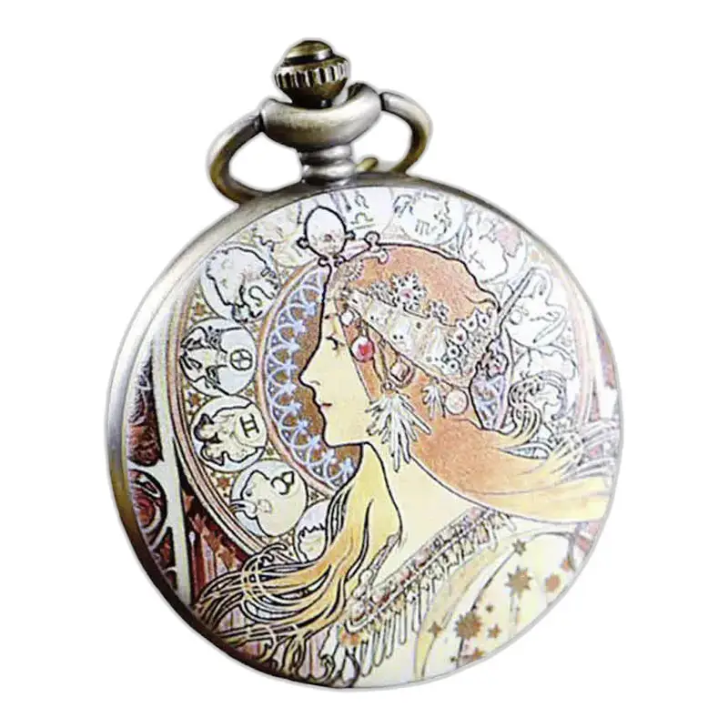 Elegant kettinghorloge met rode Godin-hanger en stijlvol Art Nouveau-ontwerp