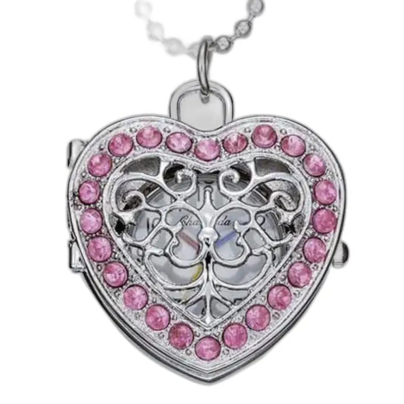 Hartmedaillon met roze diamanten, elegant hangerkettinghorloge