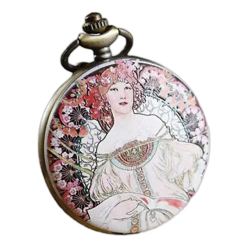 Kettinghorloge met bloemhanger en transparante wijzerplaat in art nouveau-design