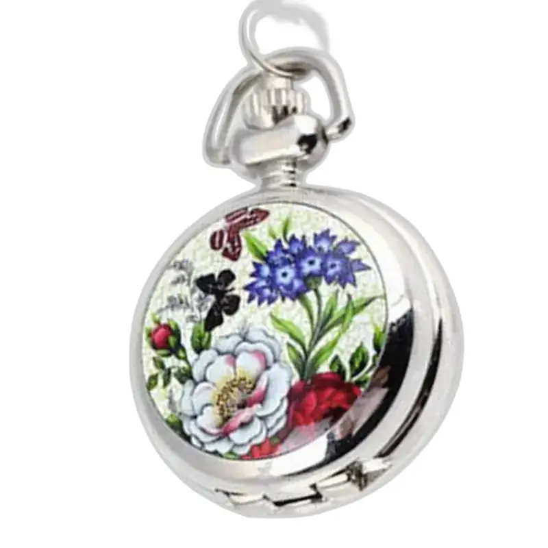 Kleurrijk kettinghorloge met bloemenhanger aan een elegante roestvrijstalen armband