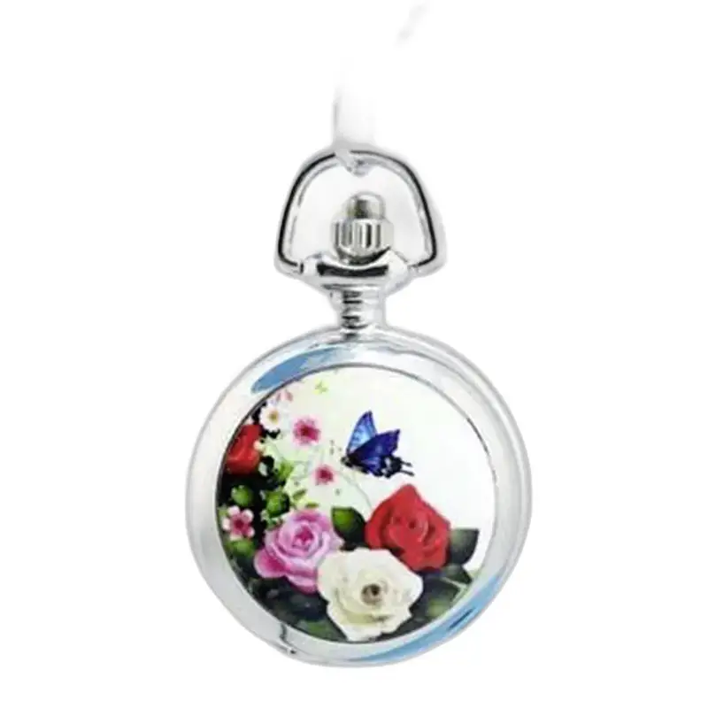 Horloge met ketting van roestvrij staal en kleurrijk bloemen- en vlinderontwerp