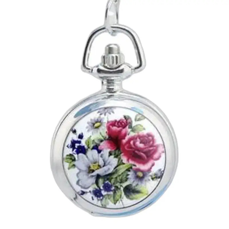 Kettinghorloge met kleurrijke bloemen en hanger van roestvrij staal met bloemmotief