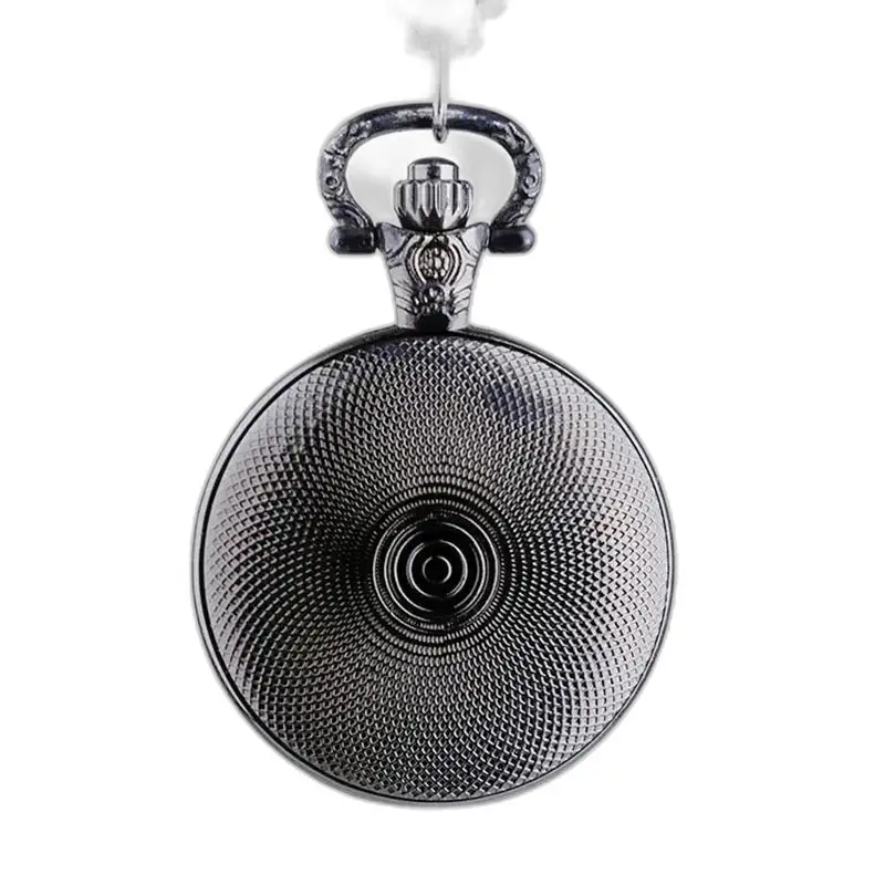 Gepersonaliseerde kettinghorloge voor dames en heren, stijlvol zwart metalen zakhorloge